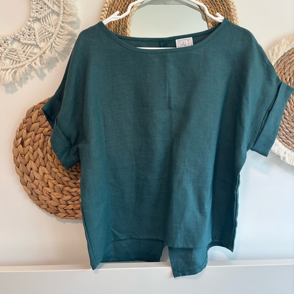 SALT Canadian Made Teal 100% Linen Women's Top